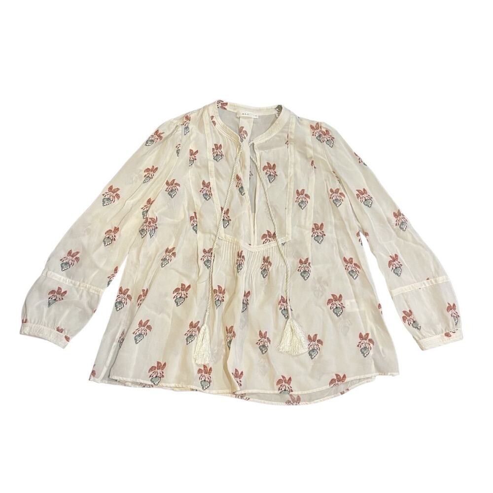 A.L.C. Hari 100% Silk Blouse Top Floral Size 6 Bohemian Chic Peasant Milkmaid